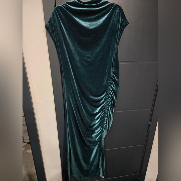Teal Velvet Ruched Midi Dress with Side Slit Maya Cowl Neck XL Anthropologie Nwo - Picture 2 of 4